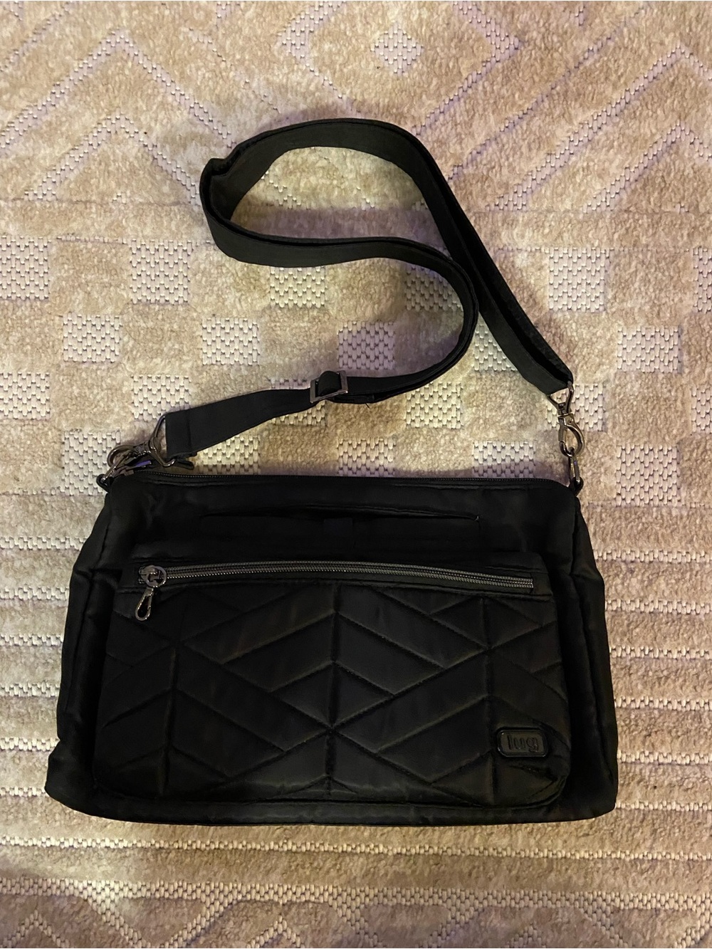 lug Black Quilted Crossbody Bag with Adjustable Strap